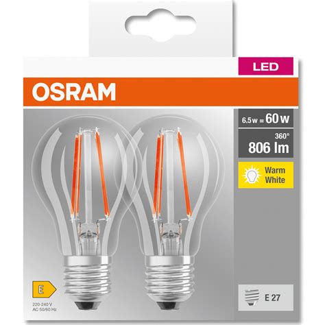 Set 2 Becuri Led Osram Base Filament A60 E27 6 5w 60w 806 Lm