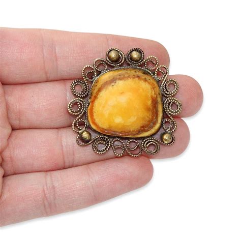 Antique Baltic Amber Brass Brooch Acquired From A Depop