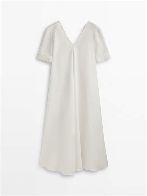 Massimo Dutti Linen Kaftan Dress In White Lyst