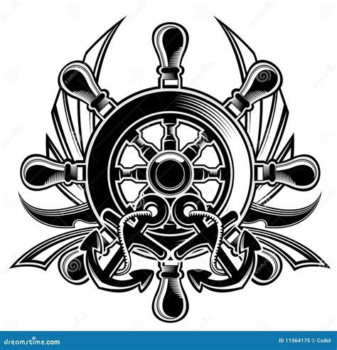 Ship Steering Wheel Badge Cartoon Vector | CartoonDealer.com #139801721