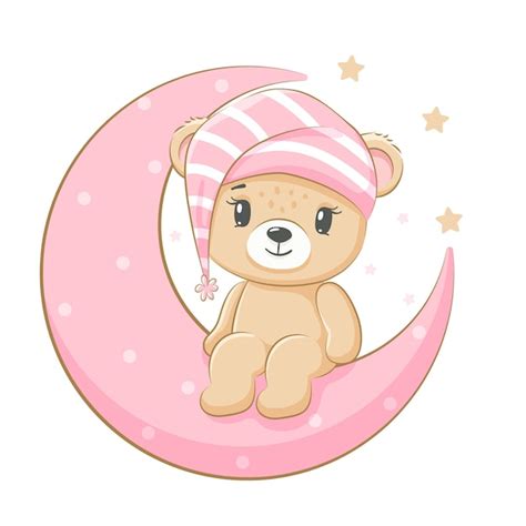 Un Mignon Ours En Peluche Est Assis Sur La Lune Pour Une Fille