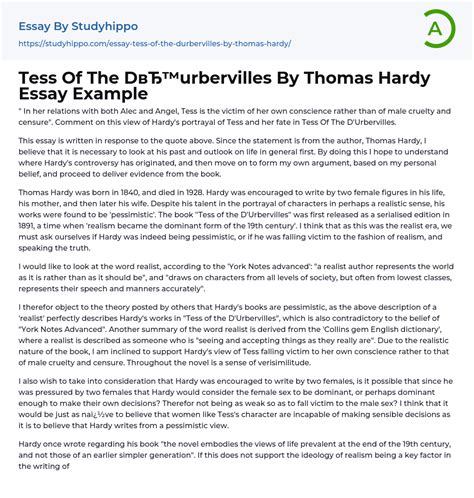 Tess Of The Durbervilles By Thomas Hardy Essay Example