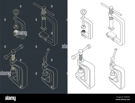 Stylized Vector Illustration Of A C Clamp Isometric Drawings Mini Set