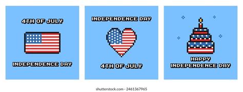 Independence Day Pixel Art Card Set Stock Vector Royalty Free