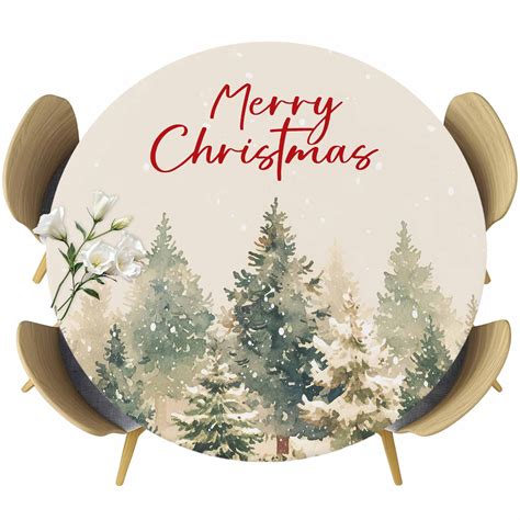 Christmas Tree Table Cloth, Round Fitted Tablecloths with Elastic Edge