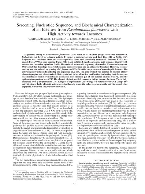 Pdf Screening Nucleotide Sequence And Biochemical Characterization