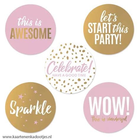 5 Stickers Rond 50 Mm Happy Birthday To You Wit Zwart Goudfolie