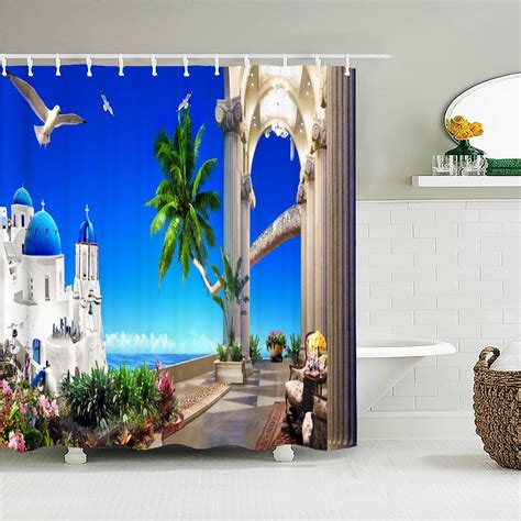 3d Printing Bathroom Curtains Garden Flowers Rural Landscape Waterproof Fabric Shower Curtains