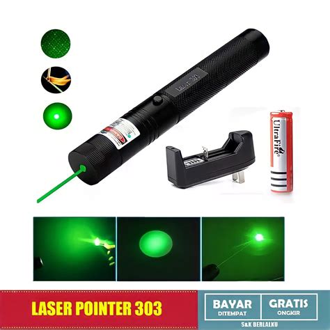 PAKET LENGKAP LASER POINTER 303 Senter Hijau Presentasi Jarak Jauh