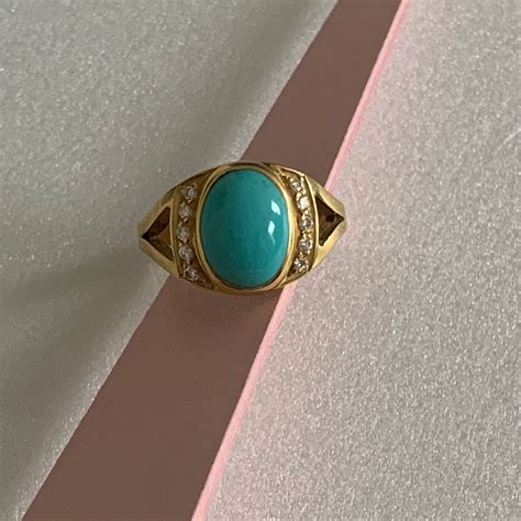 Anello Con Cabochon Di Turchese E Brillanti AMetis Gioielli