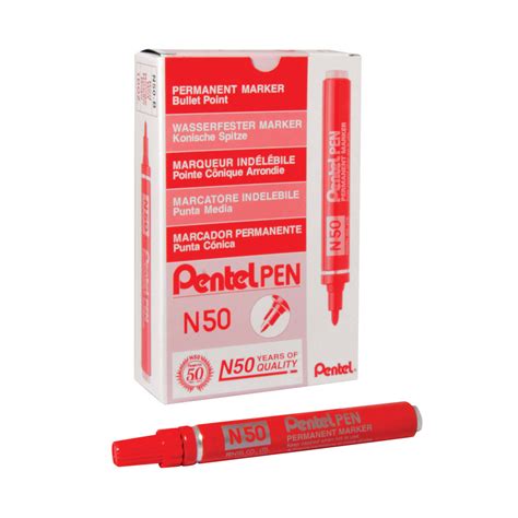 Pentel N50 Bullet Tip Permanent Marker Pen Red Pack Of 12 N50 B