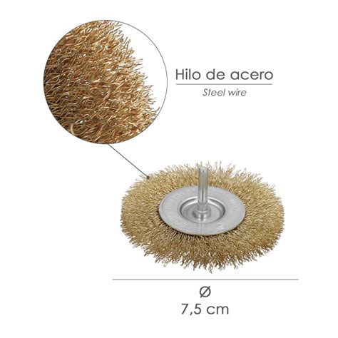 distribuidor cepillo acero latonado disco Ø 75 mm espiga 1 4