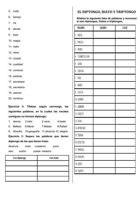 Diptongo Hiato Y Triptongo Para Cuarto De Primaria Doc
