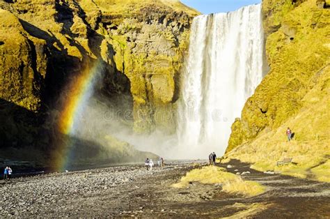 Rainbow at Skogafoss Waterfall Iceland Stock Photo - Image of mountain ...