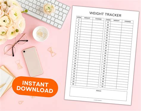 Weight Tracker Printable Weight Log Template Weight Loss Planner Weight Journal Weight Recorder