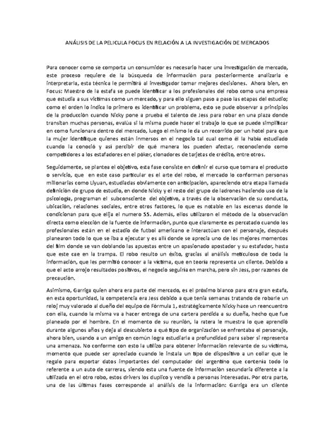 Análisis DE A Pelicula Focus EN Relación A LA Investigación DE Mercados