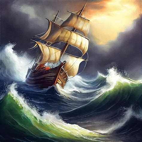 Premium AI Image | Sailing ship in the ocean on a storm seascape with a ...