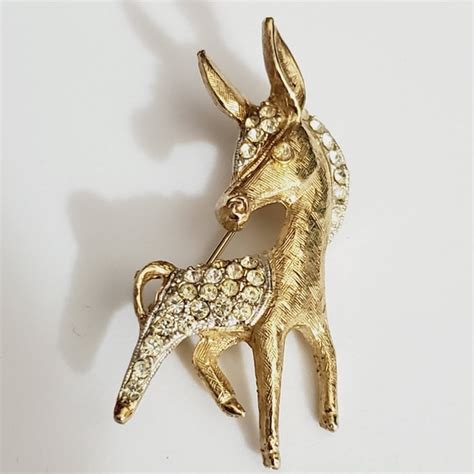 Vintage Jewelry Vtg Gold Donkey Brooch Mule Crystals Pin Htf Rare