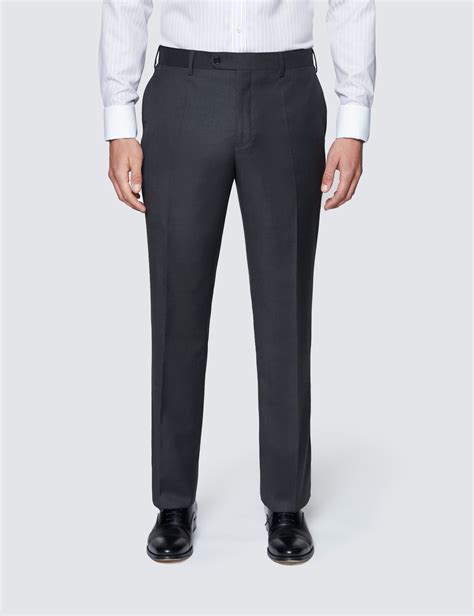 Mens Dark Charcoal Twill Classic Fit Suit Trousers Hawes And Curtis