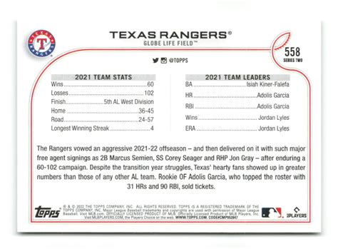 Topps Texas Rangers Tc Texas Rangers Baseball Card Ebay