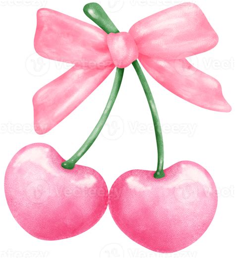 Coquette Cherries With Ribbon Bow Watercolor Png