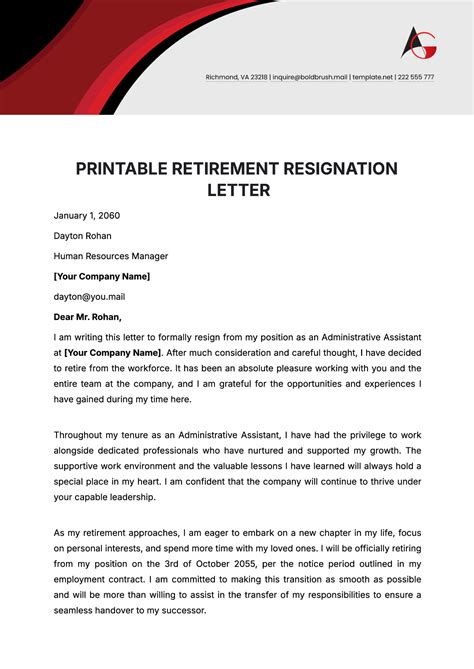 Retirement Letter Template - prntbl.concejomunicipaldechinu.gov.co