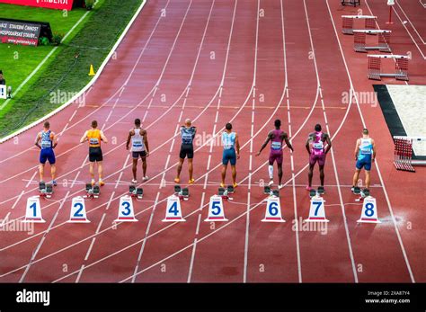 Ostrava Czechia May 28 2024 Top Athletes Ready For The 100 Meter