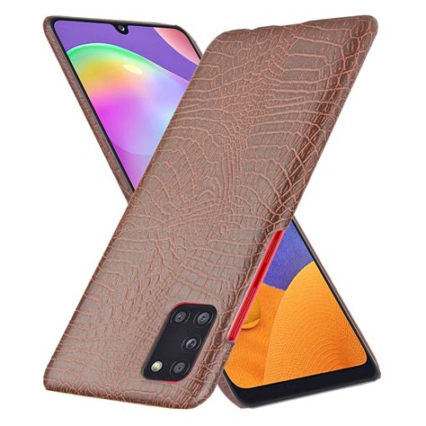 For Galaxy A31 Shockproof Crocodile Texture PC PU Case Brown