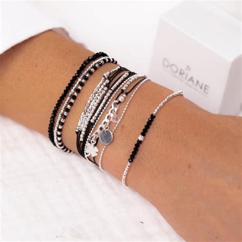 Bracelet Lastique Silver Flirting Noir Argent Doriane Bijoux