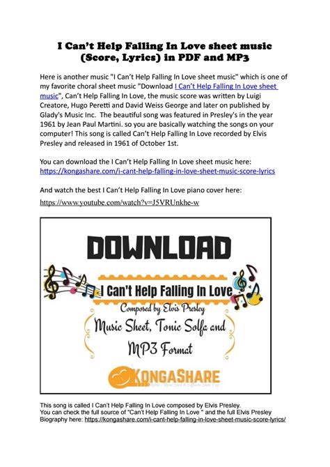 I Can’t Help Falling In Love sheet music (Score, Lyrics) in PDF and MP3 ...