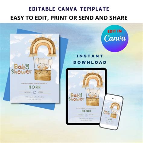 Boho Baby Shower Blue Boho Hot Air Balloon Baby Shower Etsy