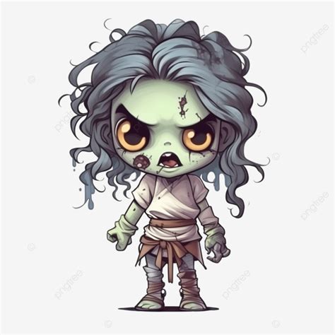 Cute Zombie Girl Cartoon Character Halloween Concept Illustration