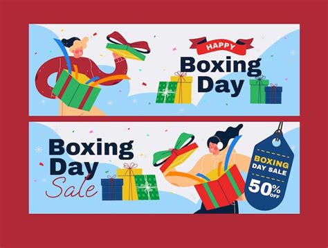 Free Vector Flat Boxing Day Horizontal Banners Set