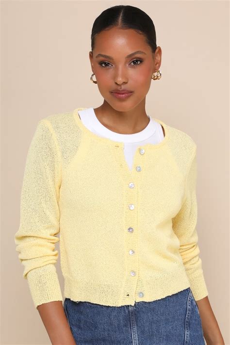 Light Yellow Cardigan Button Up Cardigan Yellow Sweater Lulus