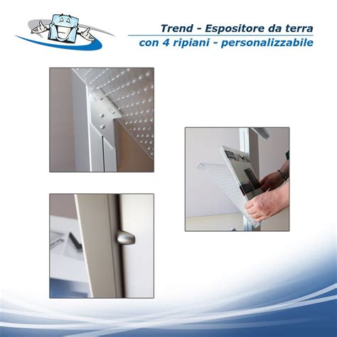 Trend Espositore Autoportante Da Terra Con 4 Ripiani E Pannello