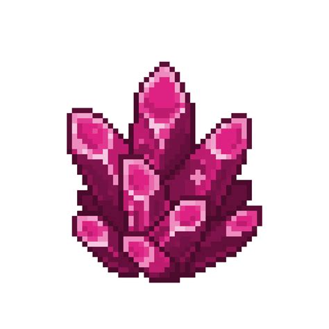 An 8-bit retro-styled pixel-art illustration of a pink crystal ...