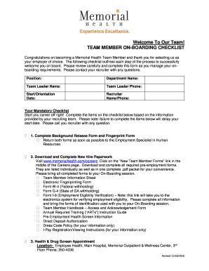 Fillable Online Team Member On Boarding Checklist Fax Email Print