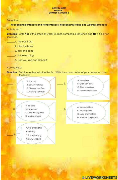 Recognizing Sen Free Interactive Worksheets 1904011