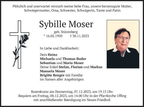 Traueranzeigen Von Sybille Moser Trauer Merkur De