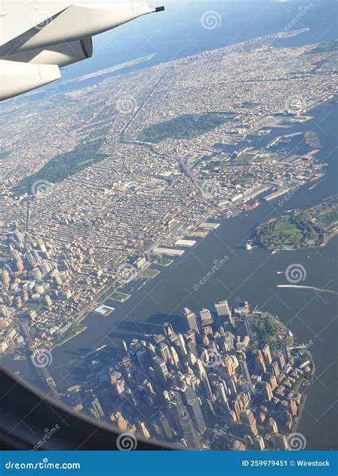 Vertical Aerial View of the New York City Skyline from an Airplane ...