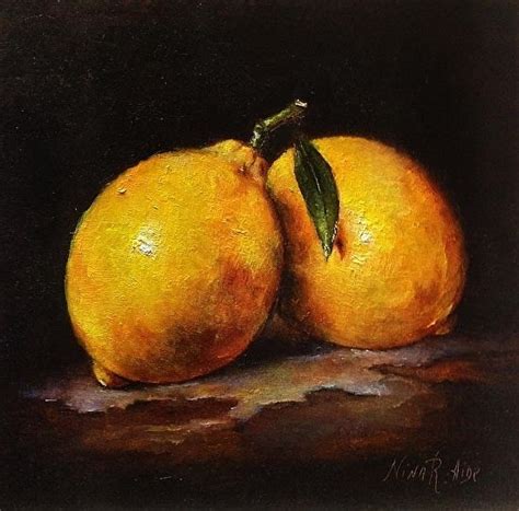 Two Lemons By Nina R Aide Oil X Fruit Painting Painting