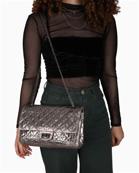 Bolsa Chanel Original 2 55 Reissue Quilted Metallic Prata Feminina