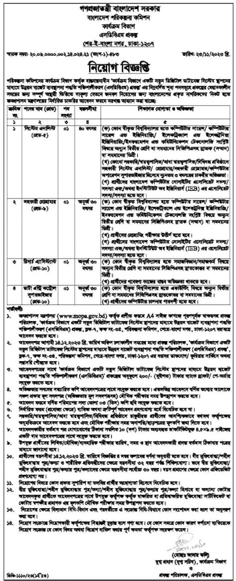 Planning Commission Job Circular 2024 Bd Govt Job