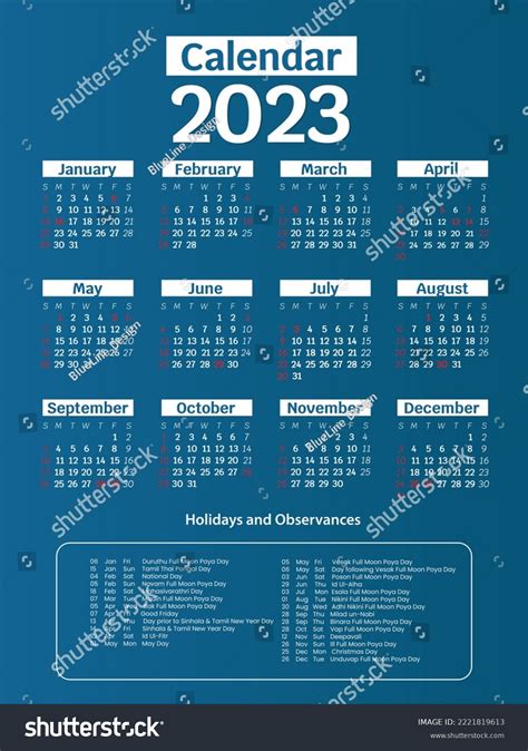 Sri Lankan 2023 Calendar 2023 Sri Stock Vector (Royalty Free ...