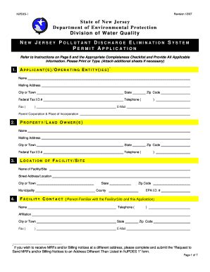 Fillable Online State Nj Discharge Activity Category Sheet State Of