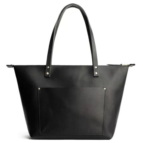 Black Leather Tote Zipper Bag