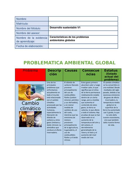 Cuadro Sin Ptico Problemas Ambientales Copy Nombre Matr Cula