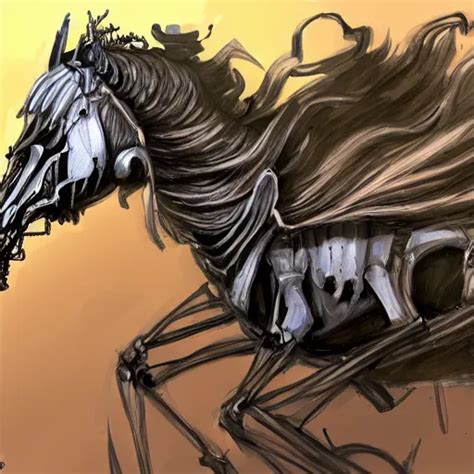 Very Detailed Concept Art Of A Skeleton Horse With A Stable Diffusion