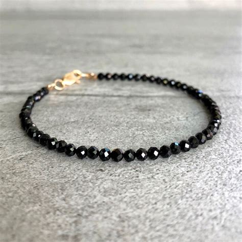 Spinel Bracelet Black Stone Bracelet For Women Men Etsy