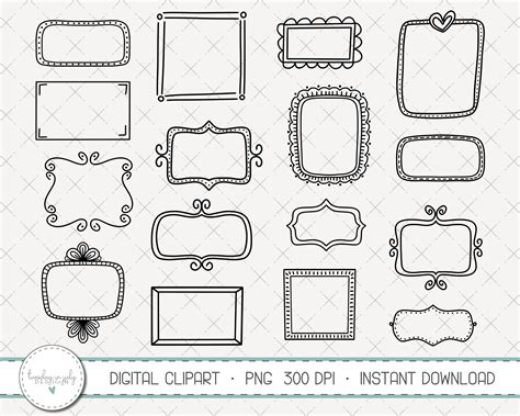 Doodle Frame Clipart Doodle Frames Square And Rectangle Etsy Ireland